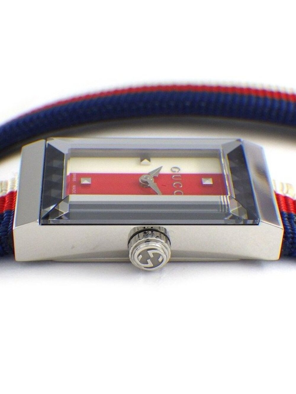 Gucci Watch Frame 147.5 Rectangular White Red Navy Dial Long - Picture 3 of 10